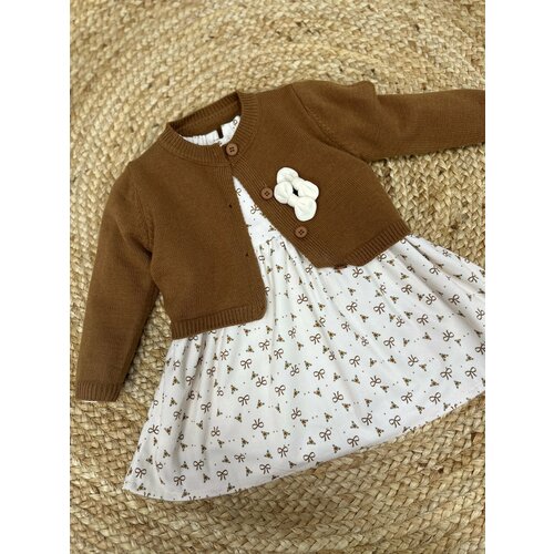 фото Платье, комплект, размер 1, бежевый, коричневый mos kids