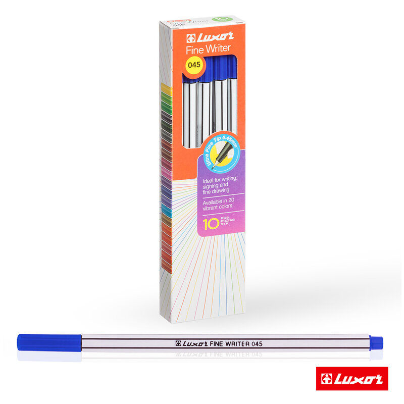 Ручка капиллярная Luxor "Fine Writer 045" синяя, 0,8мм, 12 шт. в упаковке