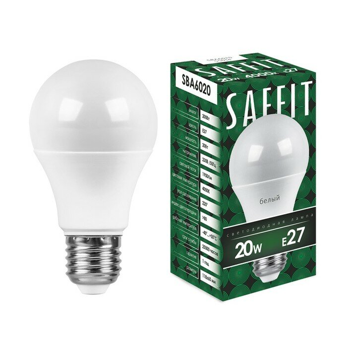 Лампа светодиодная SAFFIT, 20W 230V E27 4000K A60, SBA6020