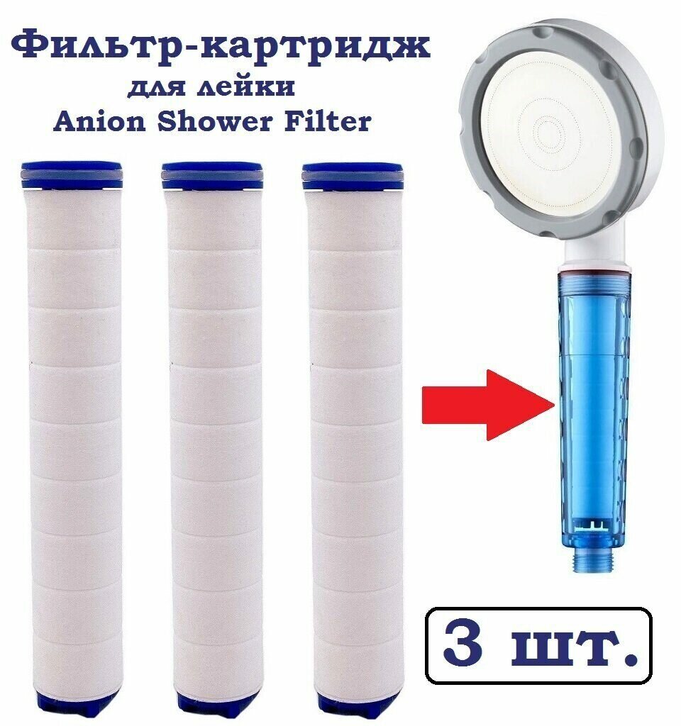 фото Фильтр-картридж сменный для Anion Shower Filter Blue лейки-фильтра для душа, 3 шт