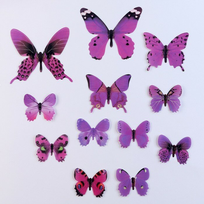 Набор для украшения «Бабочки» 12 шт цвет фиолетовый