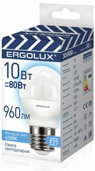 Светодиодная лампа Е27 10Вт ERGOLUX 14546 LED-G45-10W-E27-4K, 4500K, 960Лм, нейтральный белый, шар