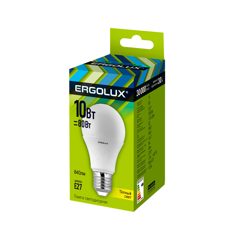 Лампа Ergolux LED-A60-10W-E27-3K ЛОН Теплый Свет 1 шт