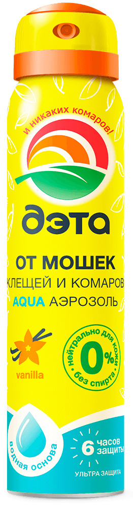 ДЭТА аква Аэрозоль 100мл. От комаров клещей мошек слепней мокрецов (на кожу) ваниль