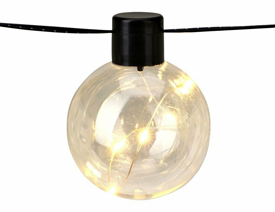 фото Гирлянда из лампочек палле дивертенти, 10 прозрачных ламп, 50 теплых белых микро LED-огней, 4.5+3 м, таймер, черный PVC,