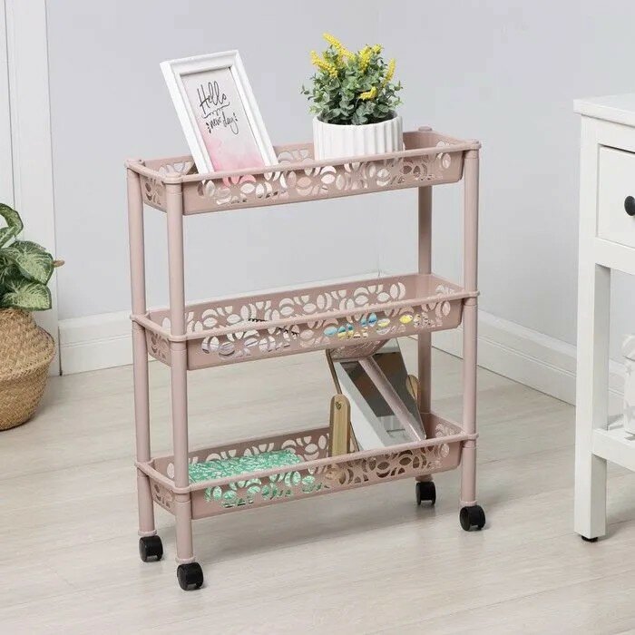 фото Этажерка BranQ Keeplex Light, на колесиках, трехсекционная, 58х18х69см, цвет: бежевый топаз