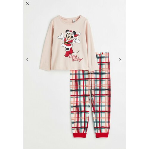 Пижама H&M, лонгслив, брюки, пояс на резинке, без капюшона, брюки с манжетами, без карманов, размер 110/116, мультиколор