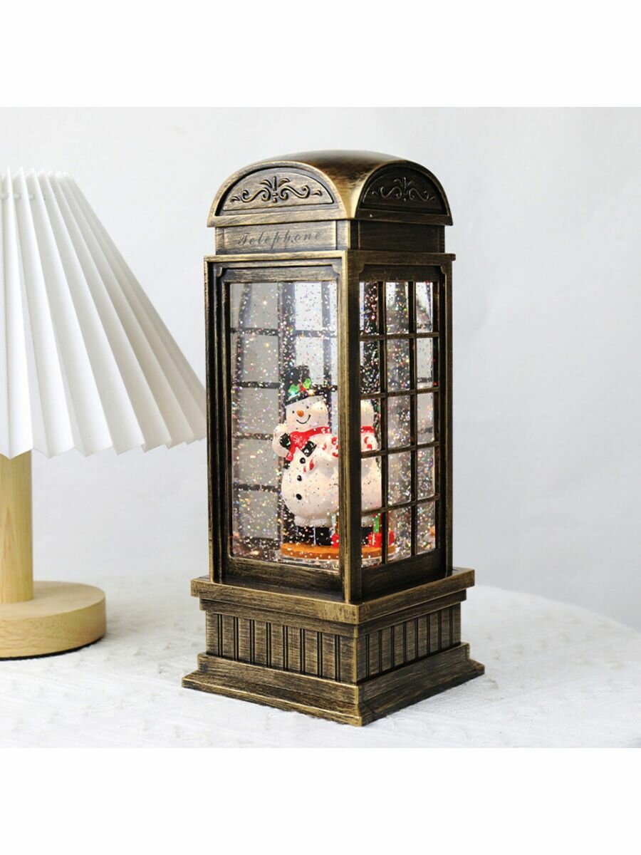 Большой Новогодний фонарь и светильник "Снеговик" с музыкой и снегом