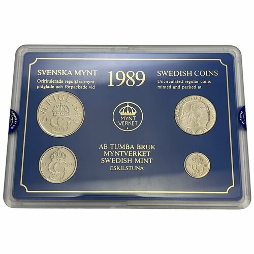 Швеция, набор монет регулярного выпуска, 10, 50 эре, 1, 5 крон Swedish coins 1989 г. банкнота швеция 5 крон 1955 год unc