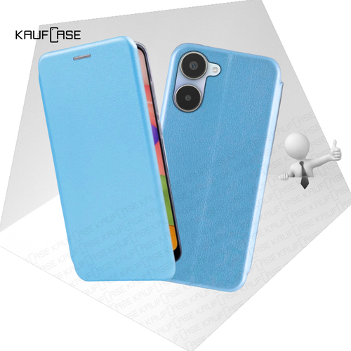 фото Чехол книжка для телефона realme 10 4g (rmx3630) (6.4"), голубой. текстура под кожу