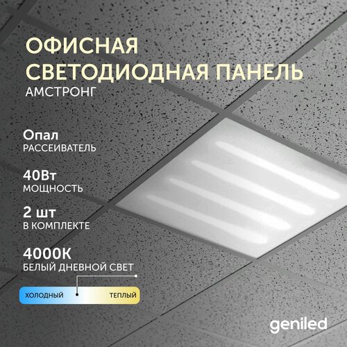 Офисная светодиодная панель армстронг, потолочный светильник квадрат 40Вт 4000К опал 2 шт.