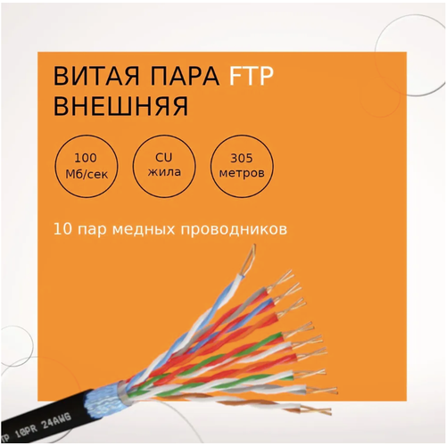 Кабель NetLink NL-CU FTP 10PR 24 AWG CAT5 305м внешний кабель netlink nl cu ftp lszh 4pr 24 awg cat5 305м внутренний