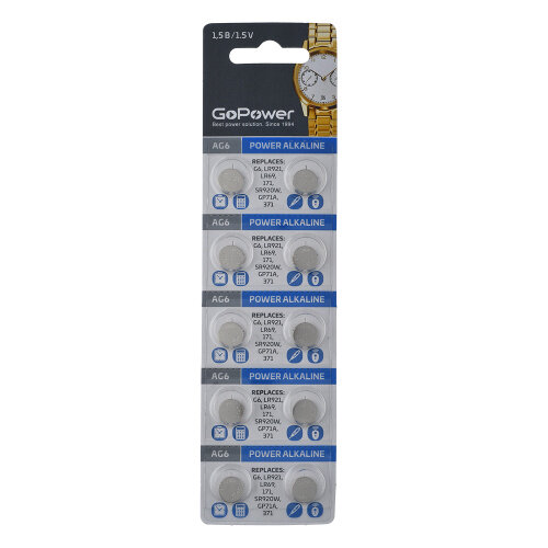 00-00023153 Alkaline Элемент питания G6/LR920/LR69/371A/171 1.5В, 10шт, GoPower