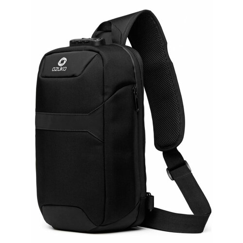 фото Рюкзак-антивор мужской городской через плечо ozuko небольшой 9л, для планшета 9.7", с usb портом и кодовым замком, черный, влагостойкий, молодежный