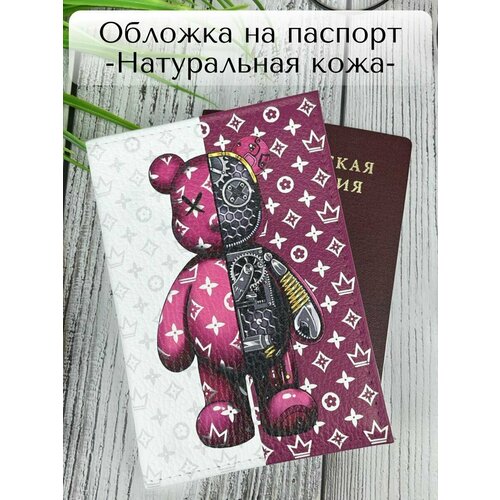 фото Обложка для паспорта обложка на паспорт из натуральной кожи с рисунком pan.shop, белый, розовый