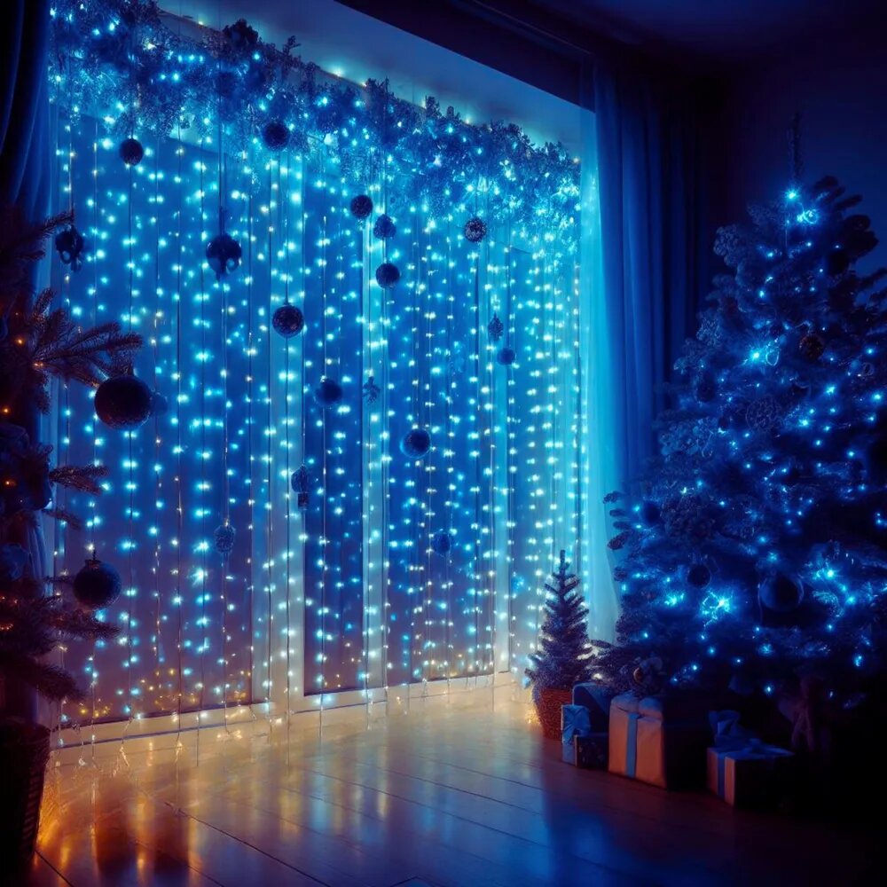 фото Гирлянда штора 1,5 х 1,5 холодный белый свет, 160 Led / гирлянда светодиодная / гирлянда / новогодняя гирлянда / занавес / 1,5 * 1,5м