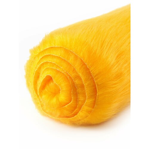 Ткань Мех искусственный жёлтый ворсом 90 мм для шитья игрушек и рукоделия, ИД-180, отрез 150х300 см