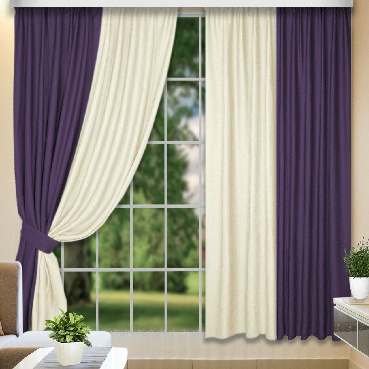 Классические шторы Johnie цвет: фиолетовый, молочный (160х250 см - 2 шт) КаСЛ - фото №1