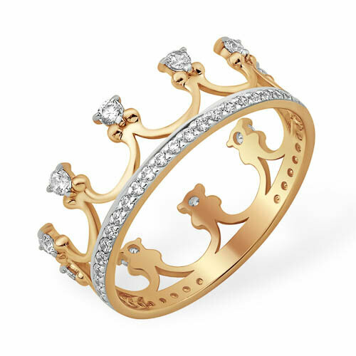 Кольцо VOROBYEVA, красное золото, 585 проба, фианит, размер 17.5, желтый, красный широкое кольцо из золота с фианитами в виде цветка