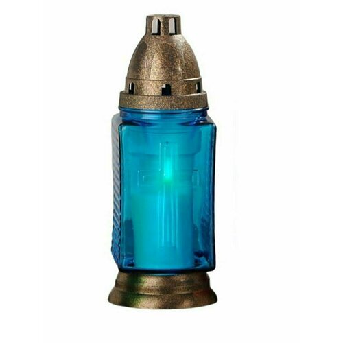 Лампада стеклянная с крестом с крышкой h-25,5 см синяя лампада стеклянная настольная лилия синия отделка золотом