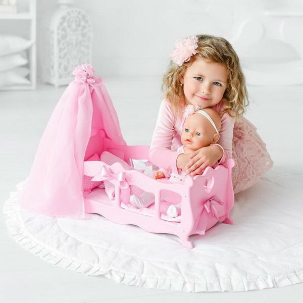 Кроватка для кукол с постельным бельем и балдахином, коллекция "Diamond princess" розовый