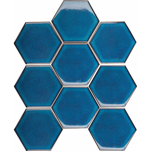 Керамическая мозаика StarMosaic Hexagon big Deep Blue Glossy JJFQ80048 25,6x29,5 см