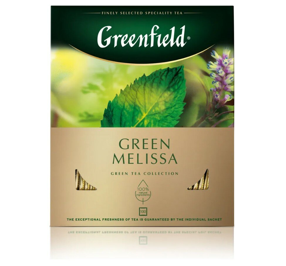 Чай зеленый Greenfield Green Melissa в пакетиках, 200 г, 100 пак.