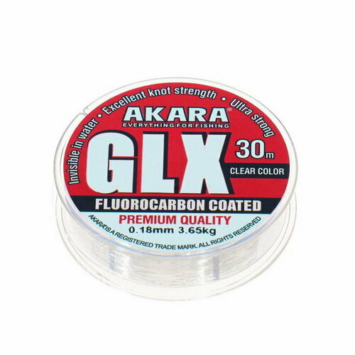 фото Леска glx premium clear, диаметр 0.18 мм, тест 3.65 кг, 30 м, прозрачная akara
