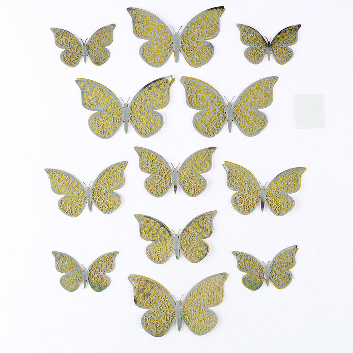Набор для украшения "Бабочки" с узорами, набор 12 шт, цвет серебро