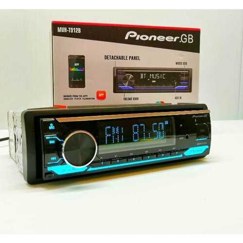 Магнитола Pioneer GB MVH-T912B 60W со съемной панелью, типоразмер 1DIN с Bluetooth, AUX, USB, громкая связь, 6 цветов подсветки, пульт ДУ