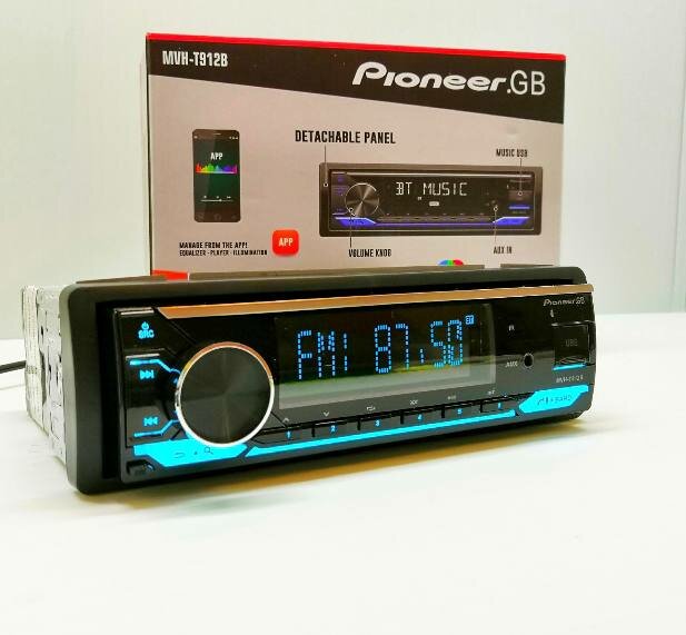 Магнитола Pioneer.GB MVH-T912B 60W со съемной панелью типоразмер 1DIN / с Bluetooth AUX USB громкая связь 6 цветов подсветки пульт ДУ