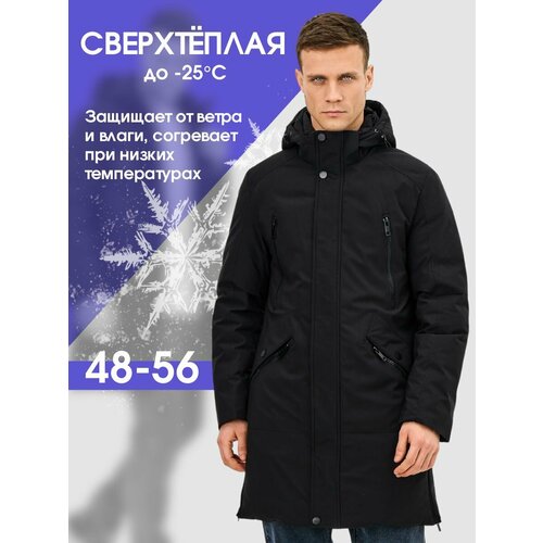 фото Аляска мужская зимняя куртка gillmero удлиненная с капюшоном, размер 52, черный нет бренда