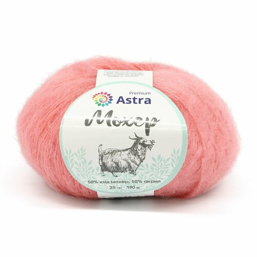 фото Пряжа для вязания astra premium 'мохер' (mohair) 25гр 190м (+/-5%) (50% кид мохер, 50% акрил) (32 розовый), 4 мотка