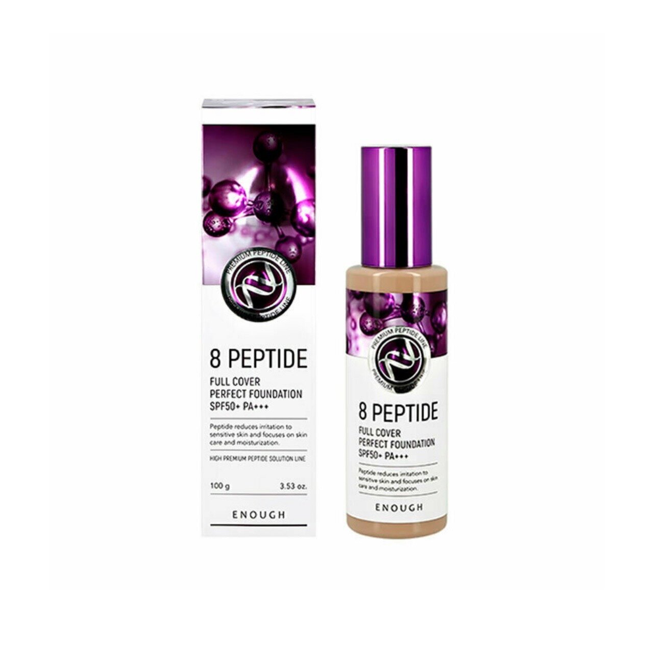 Enough тональный крем 8 Peptide Full Cover Perfect Foundation, SPF 50, 100 г, оттенок: №21, 1 шт.