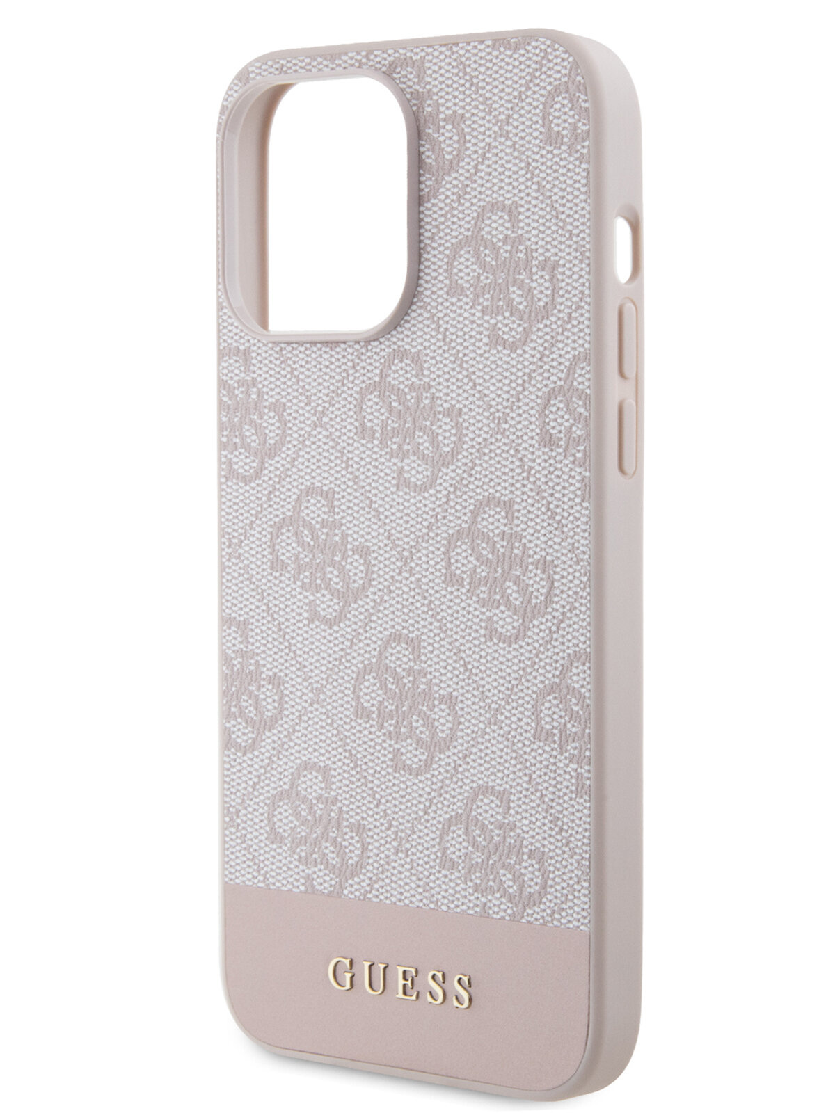 Guess для iPhone 15 Pro Max чехол PU 4G Bottom stripe Metal logo Hard Pink