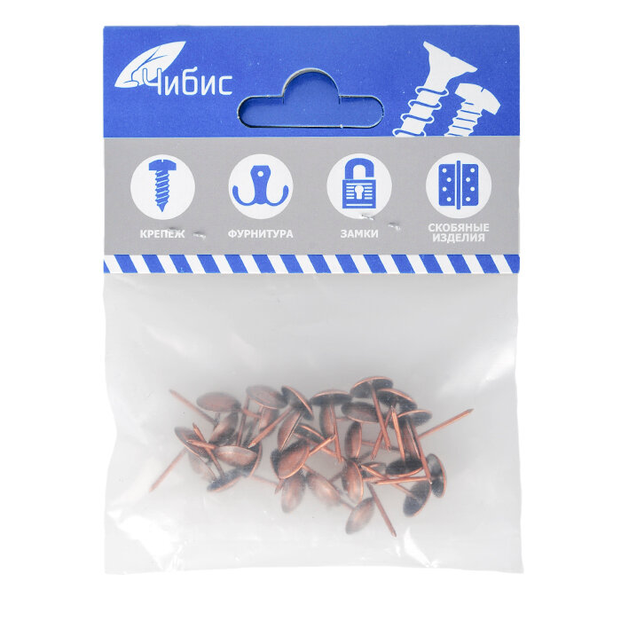 фото Гвозди мебельные `чибис` 1,2х20 (30 шт) (медь) на подвесе