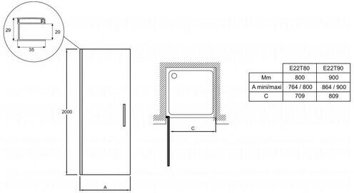 Душевая дверца Jacob Delafon Contra E22T90-BL Распашная для установки в нишу 90см, Черный