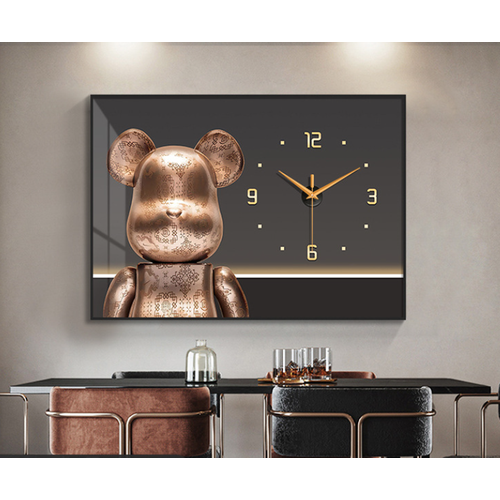 Интерьерные, настенные часы-картина MyPads X-04DB бесшумные с дизайном мишка kaws, маскировка щитка, с гидравлическим механизмом, декор в гостиную.
