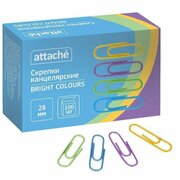 Скрепки Attache "Bright Colours", с полимерным покрытием, 28 мм, разноцветные, 100 шт