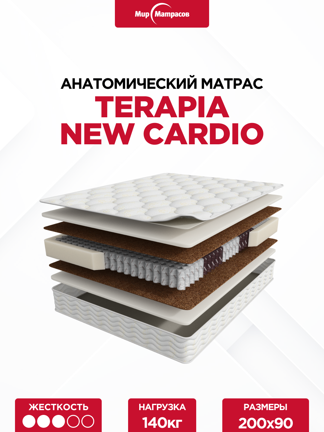 Матрас Terapia New Cardio 200*090 см. Ортопедический двусторонний матрас с независимыми пружинами.