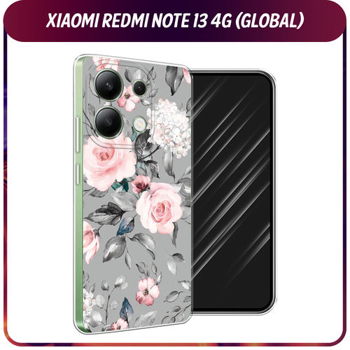 Силиконовый чехол на Xiaomi Redmi Note 13 4G (Global) / Сяоми Редми Нот 13 4G Розы на сером силиконовый чехол на xiaomi redmi note 13 4g global сяоми редми нот 13 4g cute collage прозрачный