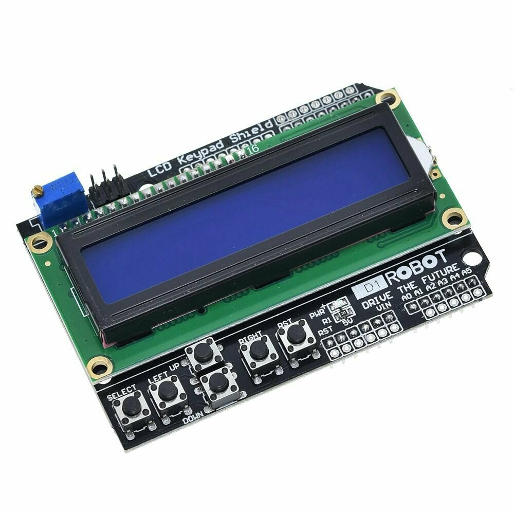 Символьный дисплей LCD 1602 (16х2) с синей подсветкой и кнопками (LCD Keypad Shield)