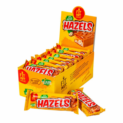 батончики протеиновые wellnut и hazels ассорти Батончики протеиновые FITKIT HAZELS Фундук карамель 15 шт по 45г , ФИТ КИТ