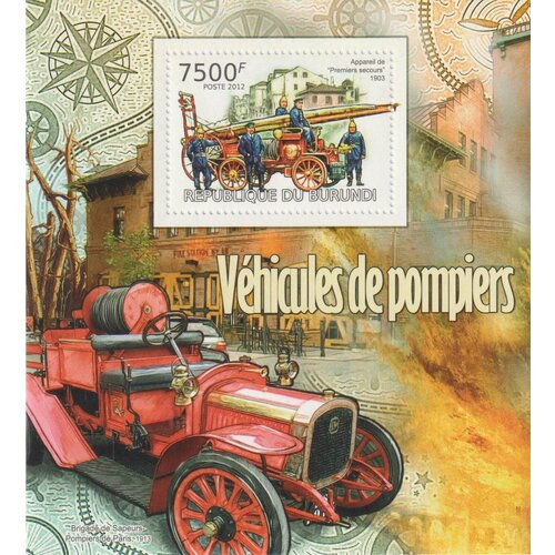 Почтовые марки Бурунди 2012г. Старые пожарные машины Пожарные, Автомобили MNH