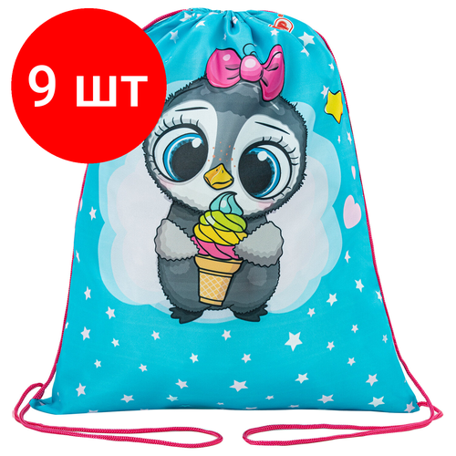 фото Комплект 9 шт, мешок для обуви пифагор, 1 отделение, 42х34 см, "smart penguin", 271602