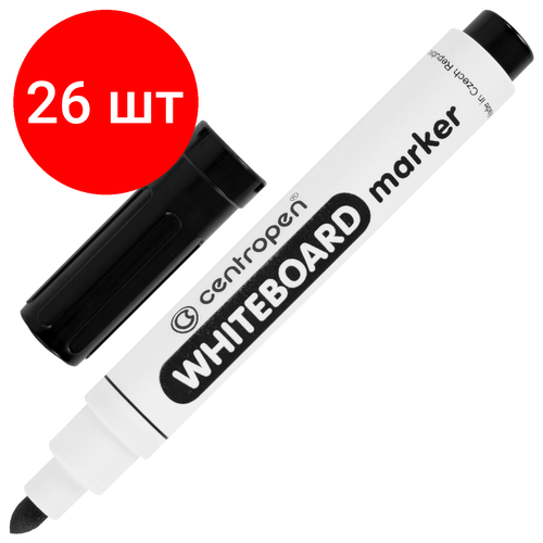 Комплект 26 шт, Маркер стираемый для белой доски черный, CENTROPEN Dry-Wipe, 2.5 мм, 8559, 5 8559 0112