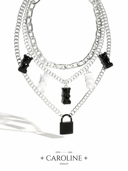 Колье Caroline Jewelry, акрил, длина 60 см., серебряный