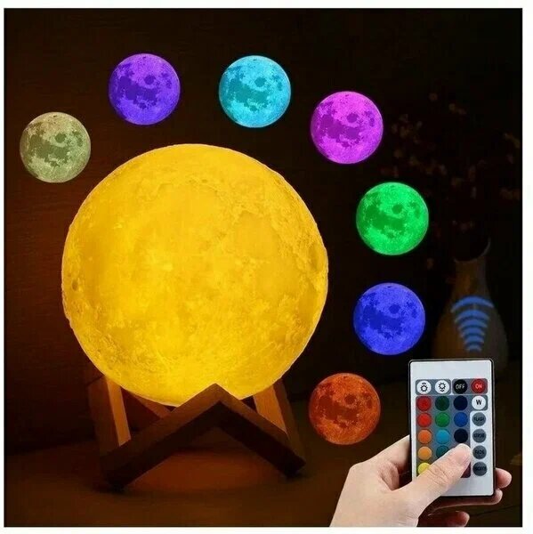 Светильник-ночник 3D шар Луна , на деревянной подставке с пультом управления, 15 см - фотография № 16