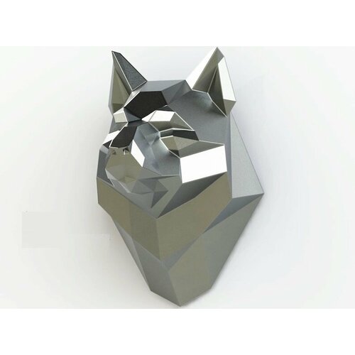 Полигональная фигура голова Волка, бюст, геометрический полигональный металлический декор интерьера