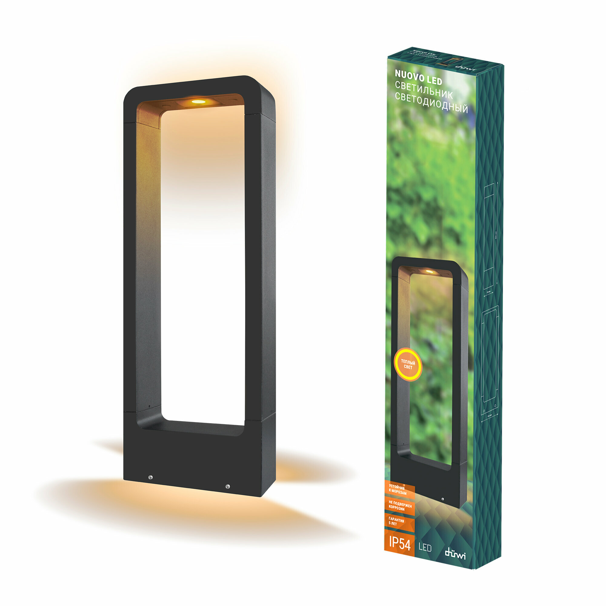 фото Светильник столб садово-парковый Nuovo LED, 7Вт, 3000К, IP54, 160х55х800мм, литой алюминий, черный, уличное освещение, duwi, 24388 5